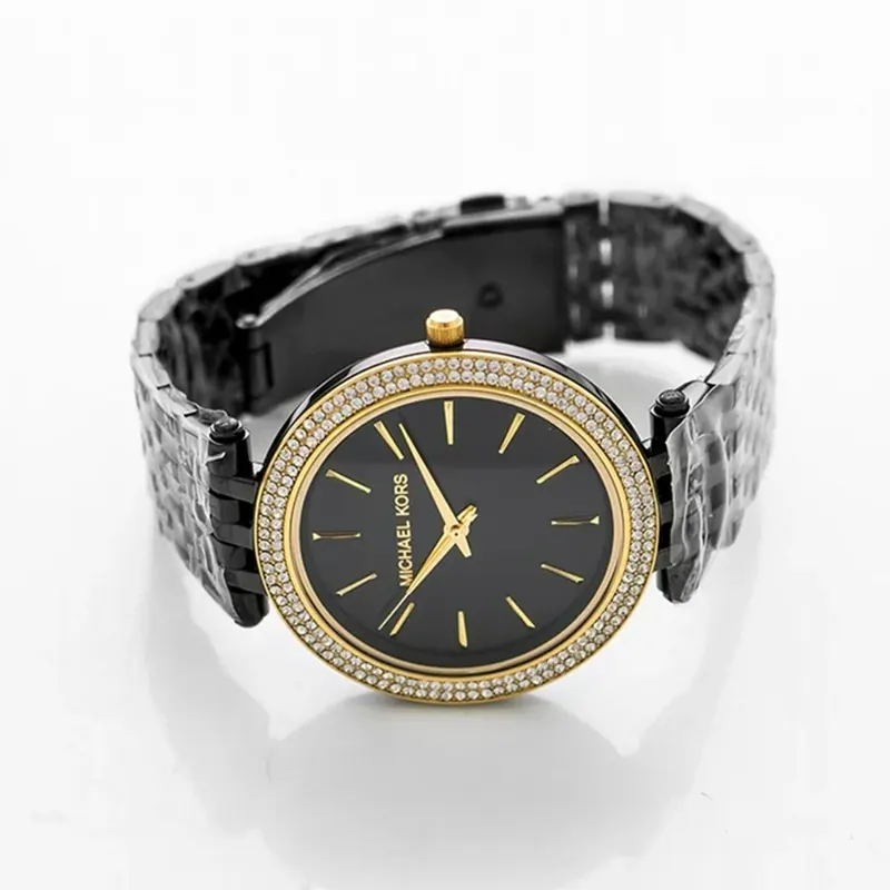 Michael Kors Darci Black ion Plated Gold Bezel Ladies Watch- MK3322